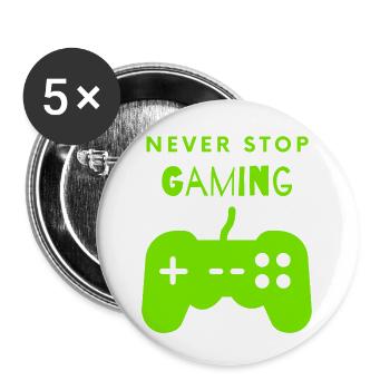 Never stop gaming - Buttons klein 25 mm (5er Pack) - Weiß - Vorne