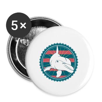 T-shirt rétro mignon dauphin biologiste marin - Lot de 5 petits badges (25 mm) - blanc - Devant