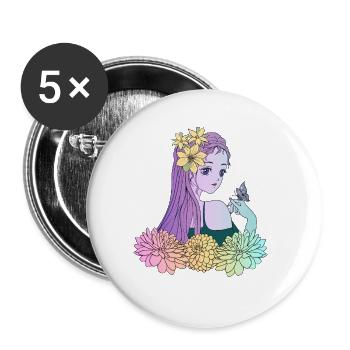 Manga Girl Anime Girl Butterfly - Buttons small 1''/25 mm (5-pack) - white - Front