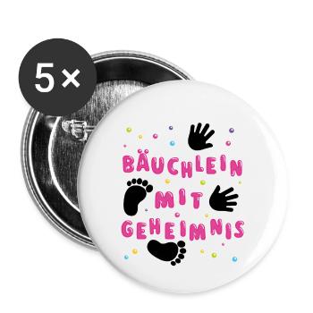 Bäuchlein mit Geheimnis Schwangerschaft Mädchen - Buttons klein 25 mm (5er Pack) - Weiß - Vorne