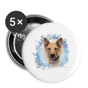 Chinook, chien, graffiti, rose, peinture, bleu - Lot de 5 petits badges (25 mm) - blanc - Devant