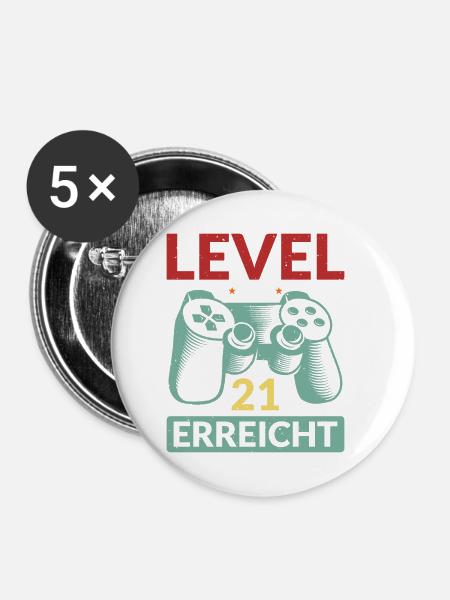 Level 21 Erreicht Gamer - Buttons klein 25 mm (5er Pack) - Weiß
