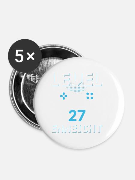 Level 27 Erreicht Gamer - Buttons klein 25 mm (5er Pack) - Weiß