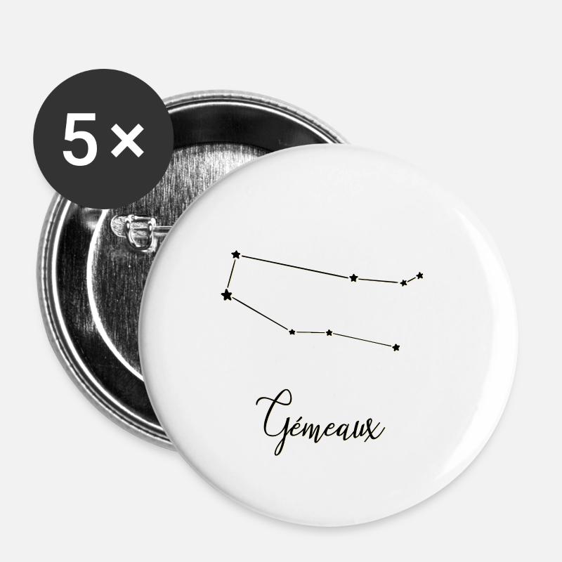 Astro Gémeaux Constellations - Lot de 5 petits badges (25 mm) - blanc