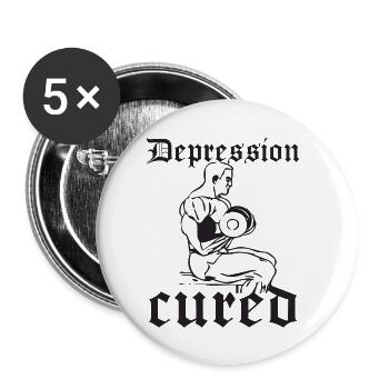 Depression Guéri - Funny Fitness Saying - Lot de 5 petits badges (25 mm) - blanc - Devant