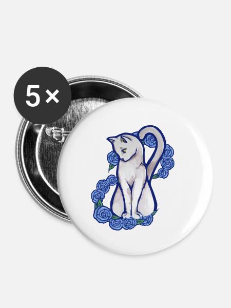 Weiße Katze - Buttons klein 25 mm (5er Pack) - Weiß