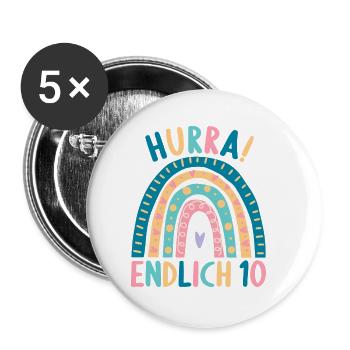 10 Jahre alt Rainbow Regenbogen 10. Geburtstag - Buttons klein 25 mm (5er Pack) - Weiß - Vorne