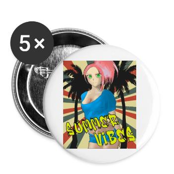 Summer vibes - Anime Palmen und Strand - Buttons klein 25 mm (5er Pack) - Weiß - Vorne