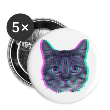 Katzenkopf - Retro - Buttons klein 25 mm (5er Pack) - Weiß - Vorne