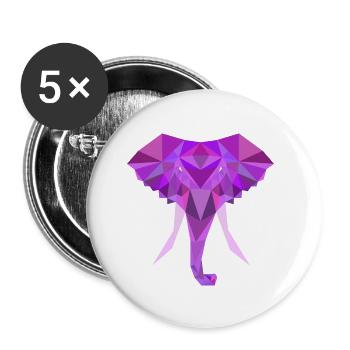 Elefant Low Poly Polygon - Buttons klein 25 mm (5er Pack) - Weiß - Vorne