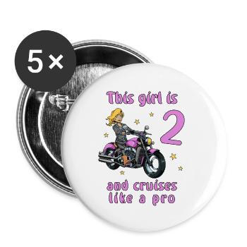 Birthday Shirt Motorcycle - 2 Birthday Girls - Buttons small 1''/25 mm (5-pack) - white - Front