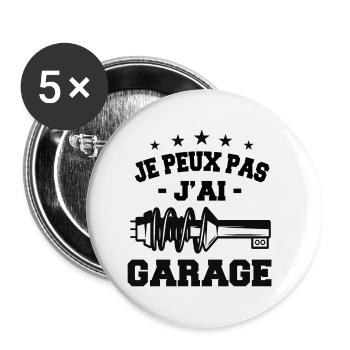 Je Peux Pas J'Ai Garage - Lot de 5 petits badges (25 mm) - blanc - Devant