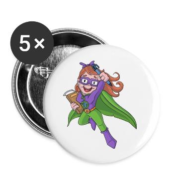 Syeur d’enseignants Super-héroïne - Lot de 5 petits badges (25 mm) - blanc - Devant