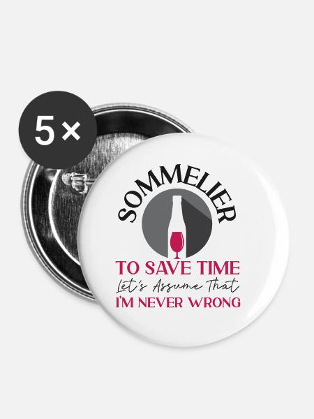 Sommelier Wine Drinking Tasting - Buttons klein 25 mm (5er Pack) - Weiß
