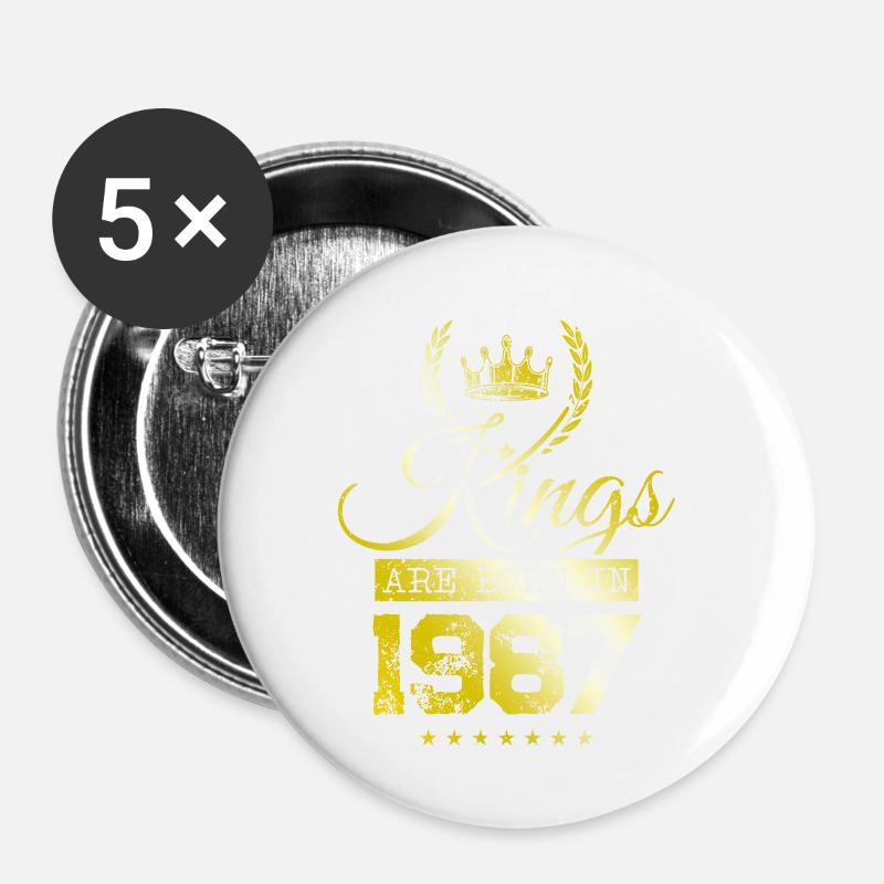kings are born 1987 - Buttons klein 25 mm (5er Pack) - Weiß