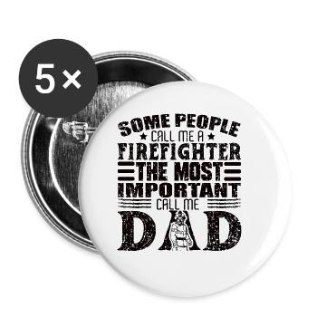 Firefighter Father Papa Fire Station Heroes - Buttons small 1''/25 mm (5-pack) - white - Front