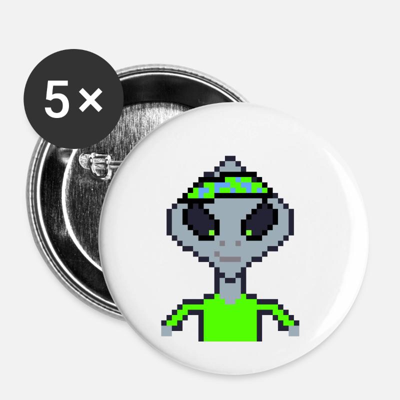 Pixel Alien "Green Karate" - Buttons klein 25 mm (5er Pack) - Weiß