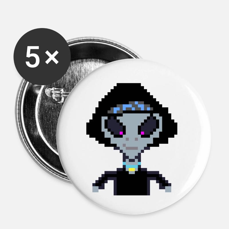 Pixel Alien "Black Girl" - Buttons klein 25 mm (5er Pack) - Weiß