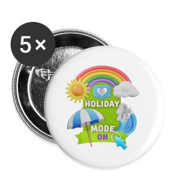 Holiday, Holiday-Mode-On funny saying, 3D design - Buttons small 1''/25 mm (5-pack) - white - Front