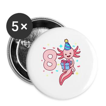 Mit Axolotl - Mädchen Geburtstag 8 Jahre - Buttons klein 25 mm (5er Pack) - Weiß - Vorne