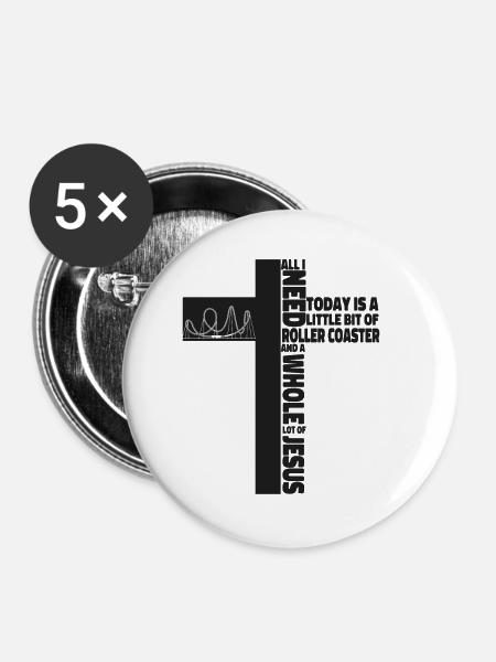 Roller Coaster Cross Christian - Buttons klein 25 mm (5er Pack) - Weiß