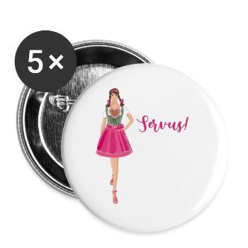 Dirndl,Oktoberfeschd,servus, pfiat di, Frau ,Madl - Buttons klein 25 mm (5er Pack) - Weiß - Vorne