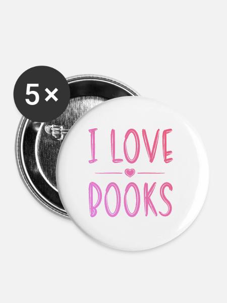 Ich liebe Bücher - Buttons klein 25 mm (5er Pack) - Weiß