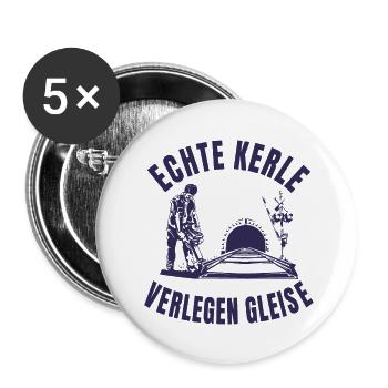 Echte Kerle verlegen Gleise - Buttons klein 25 mm (5er Pack) - Weiß - Vorne