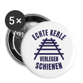 Echte Kerle verlegen Schienen Gleise - Buttons klein 25 mm (5er Pack) - Weiß - Vorne