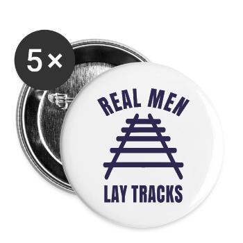 Real men lay tracks rails - Buttons small 1''/25 mm (5-pack) - white - Front