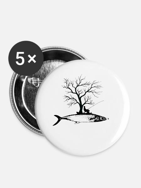 Grafikbaum - Fisch Spanische Makrele - Buttons klein 25 mm (5er Pack) - Weiß