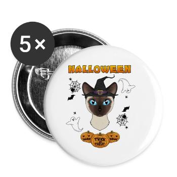 Siamese Cat Lover I Happy Halloween - Buttons klein 25 mm (5er Pack) - Weiß - Vorne