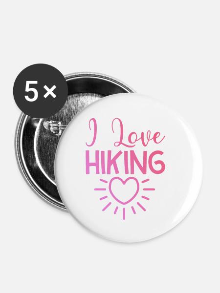 Ich liebe Hiking - Buttons klein 25 mm (5er Pack) - Weiß