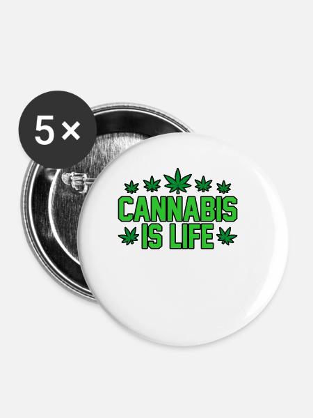 Cannabis - Buttons klein 25 mm (5er Pack) - Weiß