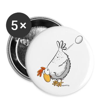 Drôle de poule pond un œuf I motif de poulet - Lot de 5 petits badges (25 mm) - blanc - Devant