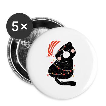 Black Cat Santa Claus Tangled Up In Merry Christma - Buttons small 1''/25 mm (5-pack) - white - Front