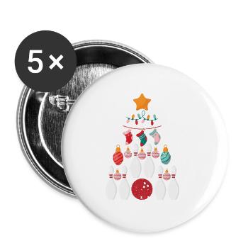Lustige Bowling Spieler Weihnachtsbaum Lichter - Buttons klein 25 mm (5er Pack) - Weiß - Vorne