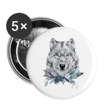 Wolfsporträt geschmückt mit Weihnachtspflanzen - Buttons klein 25 mm (5er Pack) - Weiß - Vorne