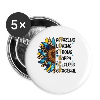 Best Mother Mom Parents Birth Flower - Buttons small 1''/25 mm (5-pack) - white - Front
