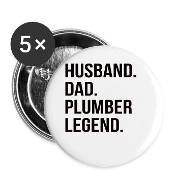 Chauffagiste Père Mari Plombier à gaz sanitaire - Lot de 5 petits badges (25 mm) - blanc - Devant
