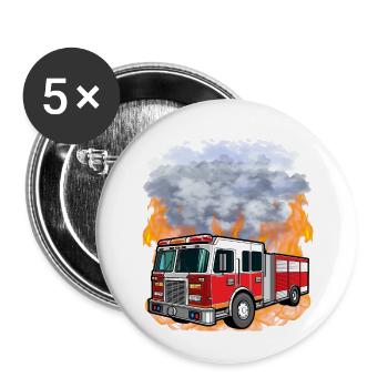 Pompiers - Pompiers contre les flammes et la fumée - Lot de 5 petits badges (25 mm) - blanc - Devant
