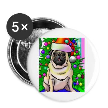 Mops Mit Weihnachtsmütze Weihnachten Hundebesitzer - Buttons klein 25 mm (5er Pack) - Weiß - Vorne