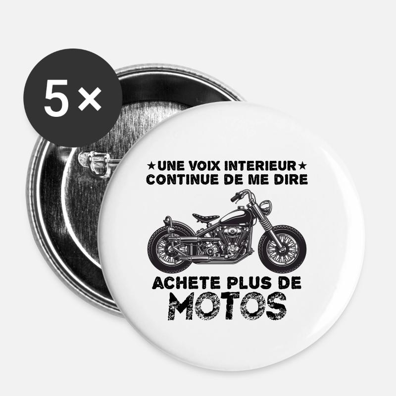 Motorcycle - Lot de 5 petits badges (25 mm) - blanc
