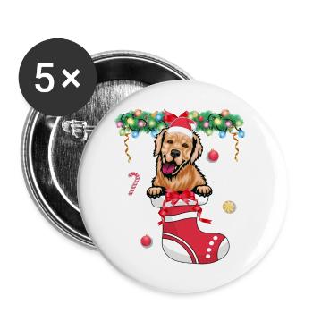 Funny Xmas - Cute Golden Retriever Dog in Christma - Buttons small 1''/25 mm (5-pack) - white - Front