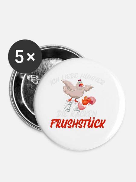 Funny Chicken - Buttons klein 25 mm (5er Pack) - Weiß