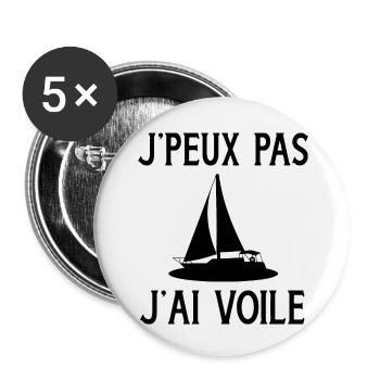 Je peux pas j'ai voile cadeau bateau marin humour - Lot de 5 petits badges (25 mm) - blanc - Devant