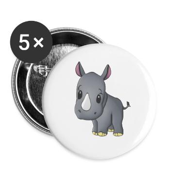 Kawaii Cartoon Rhino - Buttons klein 25 mm (5er Pack) - Weiß - Vorne
