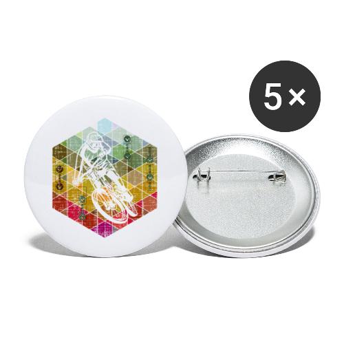 hexagone de coureur de descente - Lot de 5 petits badges (25 mm)