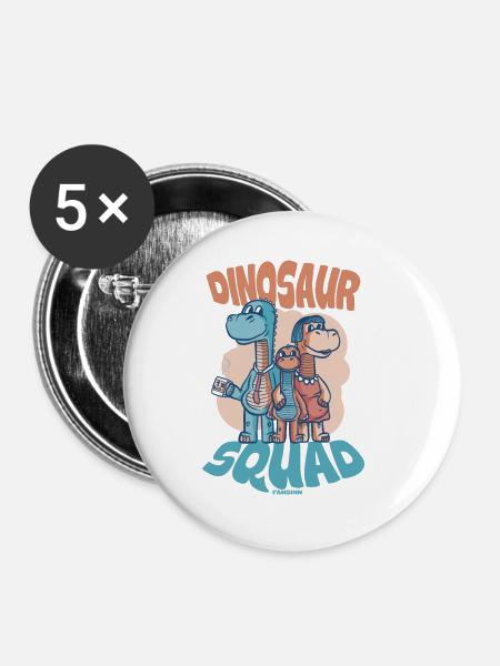 Dinosaur Squad - Buttons klein 25 mm (5er Pack) - Weiß