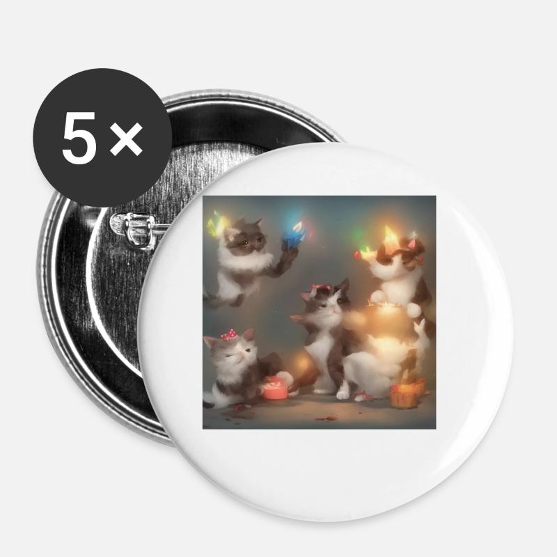 Anniversaire de chat - Lot de 5 petits badges (25 mm) - blanc